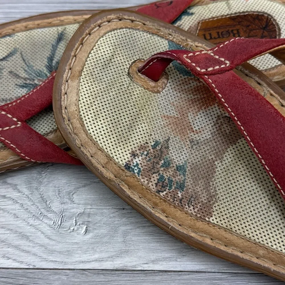 BORN Womens Thong Leather Sandals 9M Rio Red Tropical Vacation